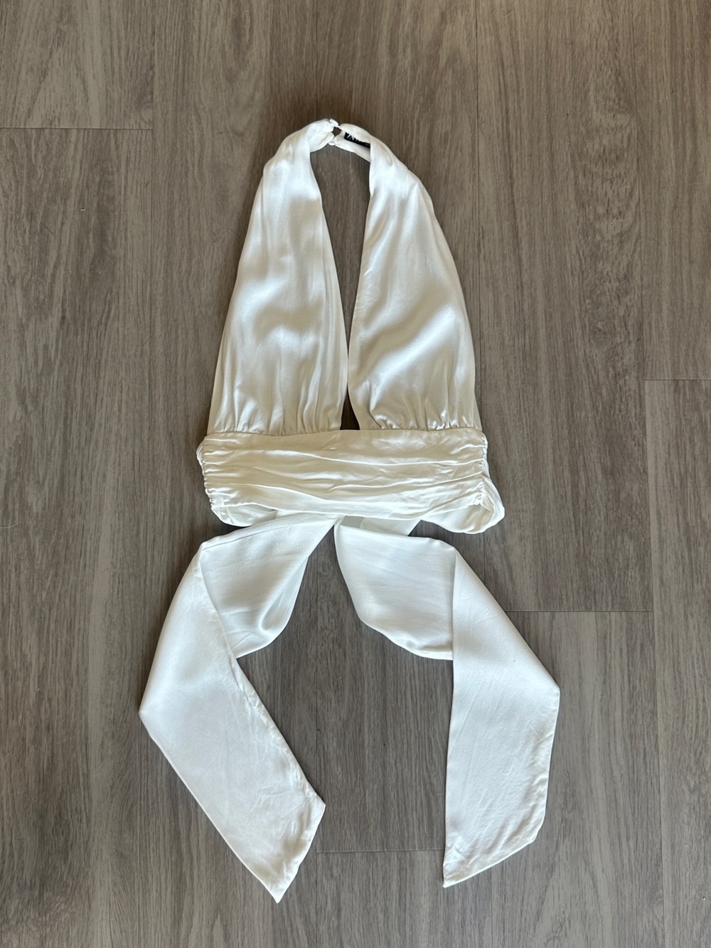 Zara Off-White Satin Halter Tie Back Top